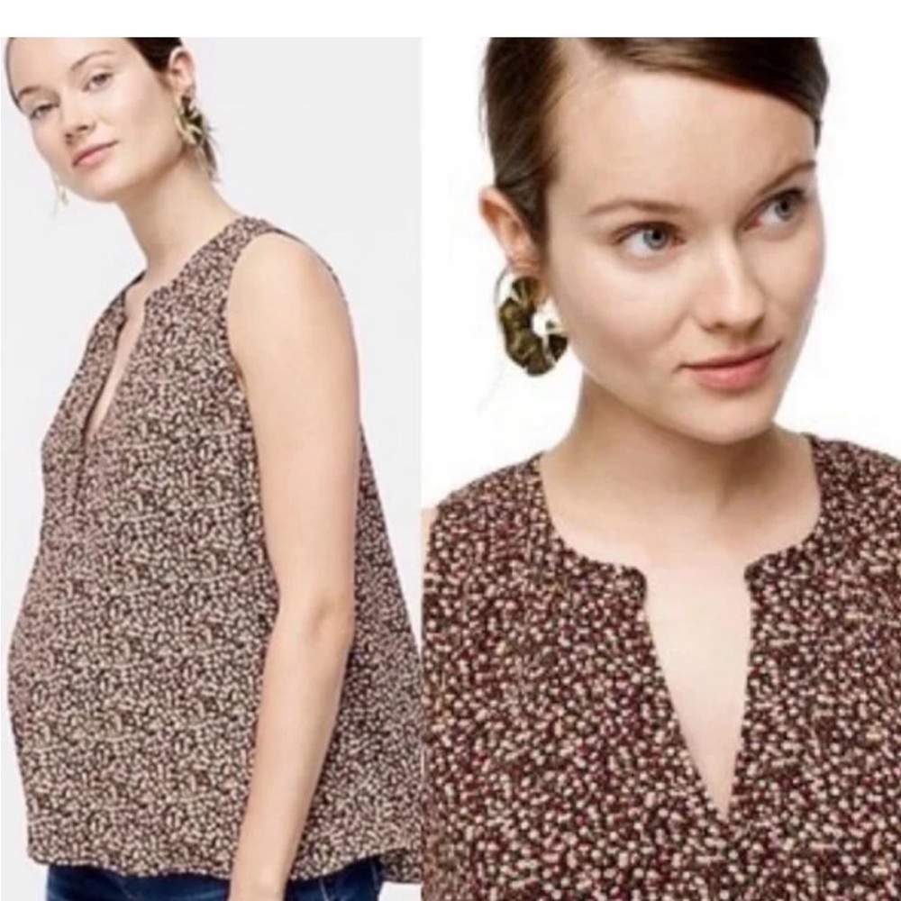 Hatch x J.Crew XS/S Sleeveless Floral Notch-Neck Maternity Blouse - Brown